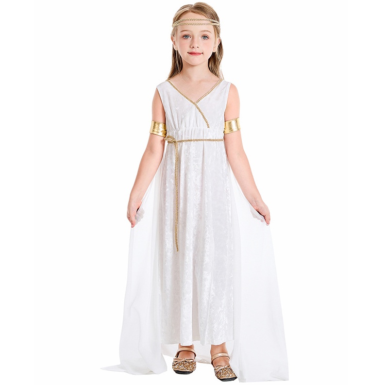 Costume Kids Greek Goddess Grecian Athena White Roman Princess Outfit Dress